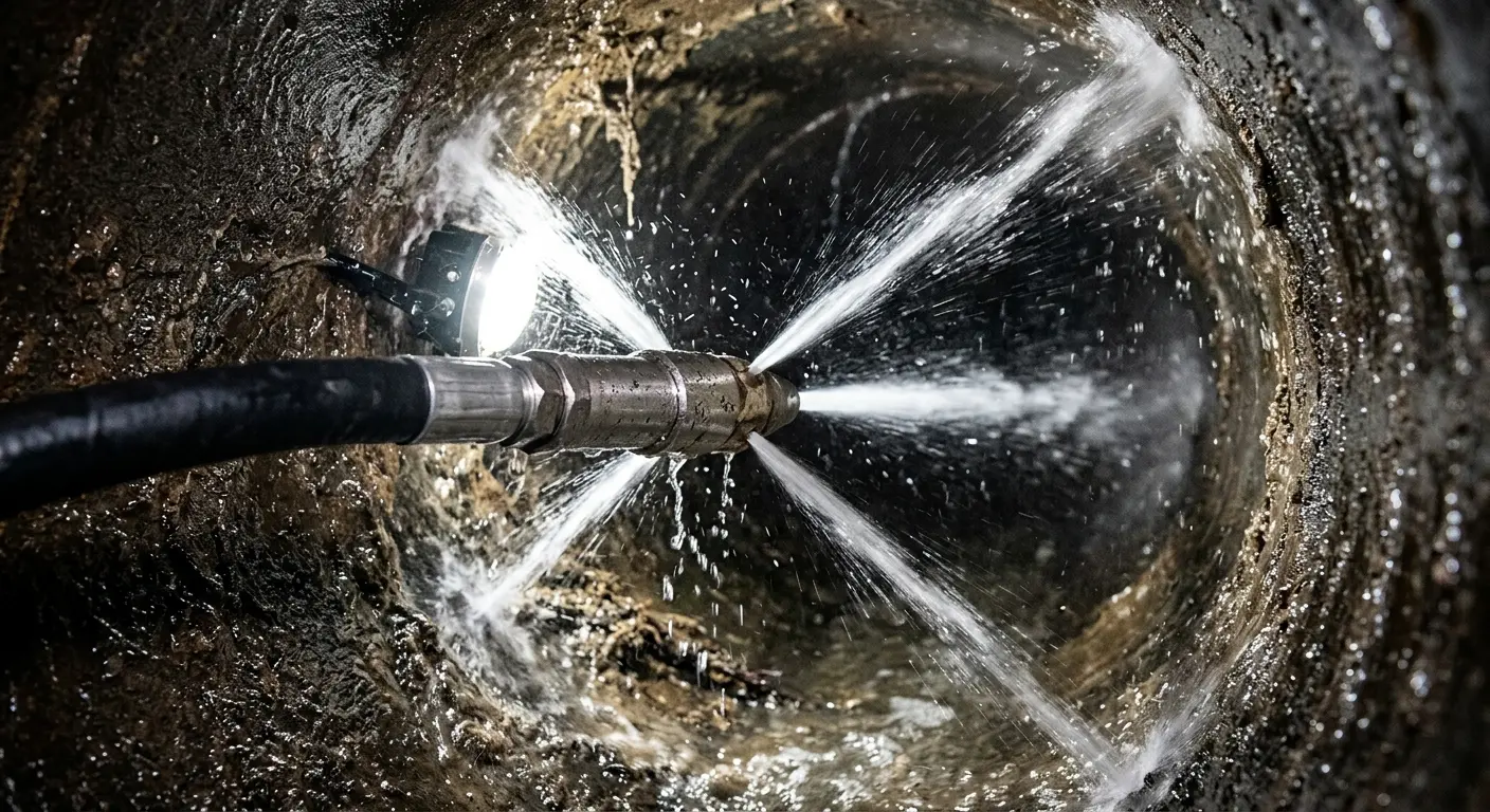 High-pressure hydro jetting nozzle cleaning sewer pipe for Sewer Cleanout in Towamencin